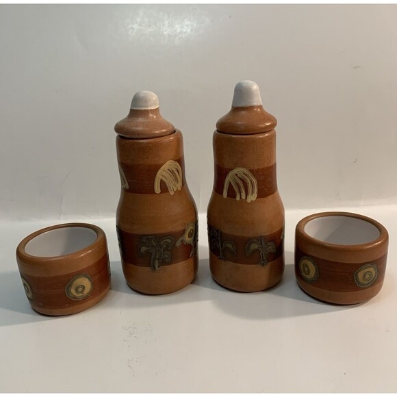 Seminario Pottery Urubamba Cusco Peru 7 Piece Oil Vinegar Tea Service Set Tray - Picture 3 of 13